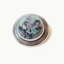 Load image into Gallery viewer, Kalevala brooch, green granite, silver, second hand