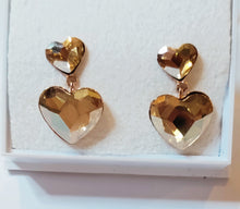 Load image into Gallery viewer, Heart stud earrings with crystals, rose gold plated silver
