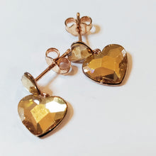 Load image into Gallery viewer, Heart stud earrings with crystals, rose gold plated silver
