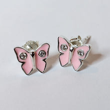 Load image into Gallery viewer, Pink butterfly earrings silver
