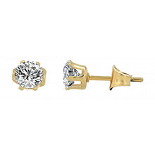 Load image into Gallery viewer, Round zirconia earrings 6mm gold-plated steel