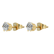 Load image into Gallery viewer, Round zirconia earrings 6mm gold-plated steel