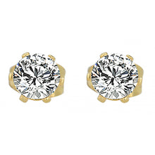 Load image into Gallery viewer, Round zirconia earrings 6mm gold-plated steel