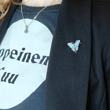 Lataa kuva Galleria-katseluun, Vintage Tillander emaloitu sininen perhos rintakoru hopea, second hand
