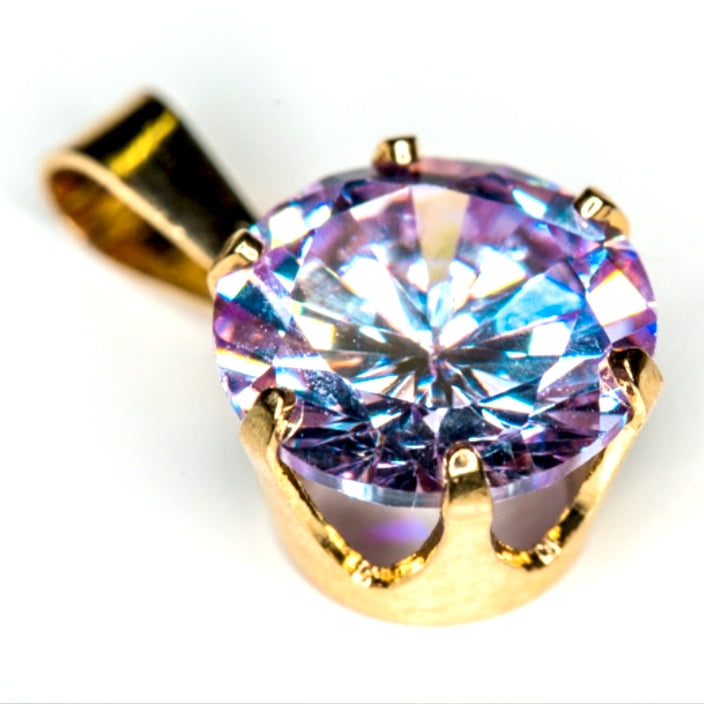 Kotimainen 14k kultariipus 7mm laventeli  zirkonia ametisti riipus kaulakoru vaalea lila timanttiriipus suomalainen design
