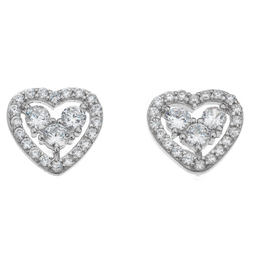 Sydän korvakorut zirkoneilla 10mm, hopea