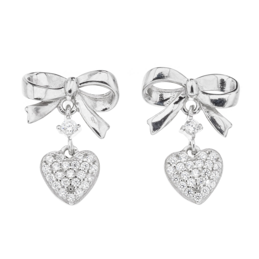 Rusetti sydän korvakorut zirkoneilla 17x12, hopea