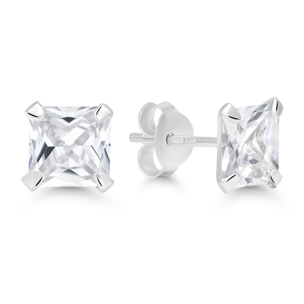 Neliö zirkoni nappikorvakorut, hopea