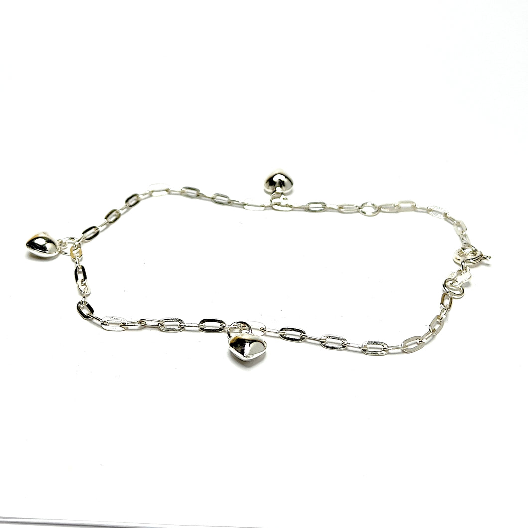 Rannekoru sydämillä  17-19cm, hopea, second hand