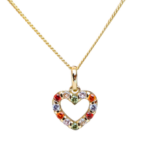 Lataa kuva Galleria-katseluun, Värikivi- sydän kaulakoru 55cm , keltakullattua hopeaa
