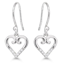 Lataa kuva Galleria-katseluun, Roikkuvat hopeakorvakorut avosydän zirkoneilla
