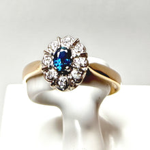 Lataa kuva Galleria-katseluun, Kotimainen Diana sinisafiiri-timanttisormus 14k kulta v. 1990 koko 16+, second hand
