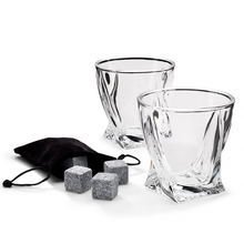 Lataa kuva Galleria-katseluun, Twisted viskilasit 2kpl + viskikivet lahjapakkaus
