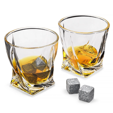 Lataa kuva Galleria-katseluun, Twisted viskilasit 2kpl + viskikivet lahjapakkaus
