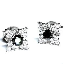 Lataa kuva Galleria-katseluun, Korvakorut mustilla ja kirkkailla zirkoneilla 7x7mm, hopea, second hand

