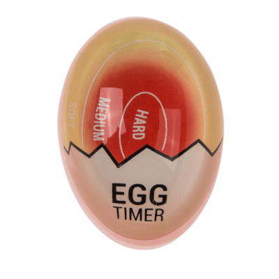Väriä vaihtava muna-ajastin kananmunan kypsyyden seuraamisen avuksi